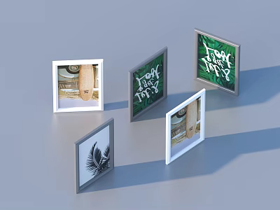 Five Decorative Picture Frames with Text and Image Designs for Home Decor 3d model