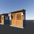 Traditional Wooden Kiosks With Blue Roof Red Awning Lanterns And Chinese Character Signs
