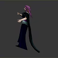 Anime Character With Purple Hair Blue Robe Red Cape And Green Chest Decoration