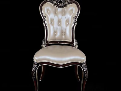 Elegant Classical Dining Chair With Carved Backrest Light Leather Seat And Ornate Legs 3d model