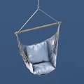 Macramé Hanging Chair With Wooden Bar And Light Blue Comfortable Cushion