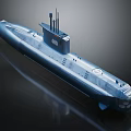 Blue Military Submarine with Command Tower Periscope Number 4015 and Long Hull Design