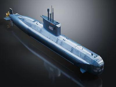 Blue Military Submarine with Command Tower Periscope Number 4015 and Long Hull Design 3d model