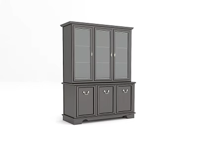 Stylish Dark Wood Wine Cabinet With Glass Display Doors And Storage Compartments 3d model