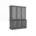 Stylish Dark Wood Wine Cabinet With Glass Display Doors And Storage Compartments