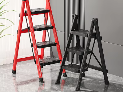 Red And Black Foldable Step Ladders For Home 3d model