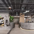 AO515 Modern Fitness Gym Reception Area With Pendant Lights Green Plants And Workout Equipment