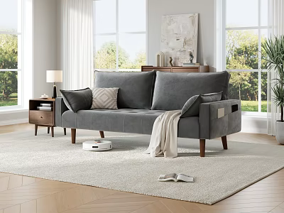 Stylish Grey Fabric Multi Seater Sofa With Wooden Legs For Cozy Bright Contemporary Living Room 3d model