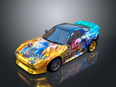 Vibrant Graffiti Sports Car Body Design With Colorful Art And Shiny Wheels 3d model