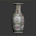 Chinese Antique Vase With Colorful Painted Intricate Figures And Double Ear Handles