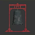 Artistic Sculpture Carving With Red Frame Structure And Bronze Bell Design