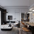Modern Living And Dining Room Interior With Sofa Coffee Table Dining Table And Open Kitchen