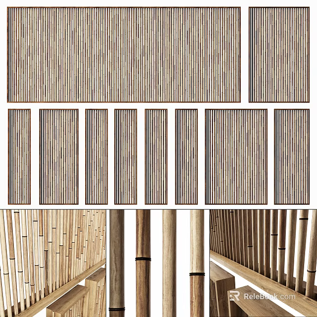 Wooden Room Dividers With Vertical Slats And Natural Wood Texture Designs 3d model 