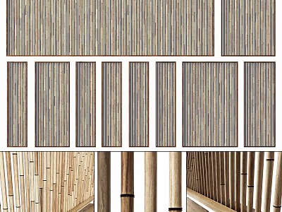 Wooden Room Dividers With Vertical Slats And Natural Wood Texture Designs 3d model
