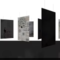 Hanging Display Panels With Patterns And Text In Modern Exhibition Space 3d model