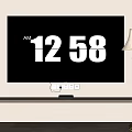 Modern Living Room TV with Digital Clock Display Table Lamp and Media Devices on Stand
