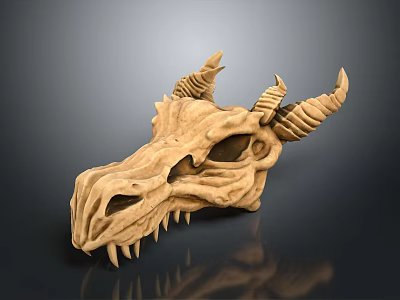 Game Movie Character Mythical Dragon Skull Detailed 3D Model With Horns And Sharp Fangs 3d model