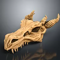 Game Movie Character Mythical Dragon Skull Detailed 3D Model With Horns And Sharp Fangs