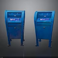 Two Blue Standing Self Service Kiosks With Digital Screens And Locks