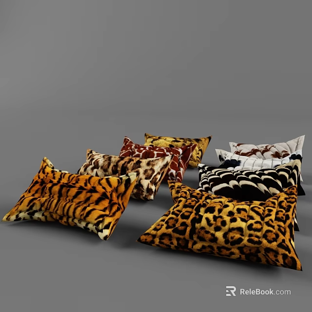 Stylish Animal Print Throw Pillows with Leopard Tiger and Zebra Patterns 3d model