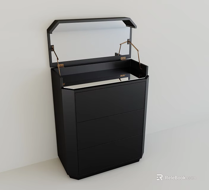Modern Black Dressing Table With Drawers And Mirror Top Contemporary Design 3d model 