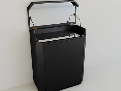 Modern Black Dressing Table With Drawers And Mirror Top Contemporary Design 3d model