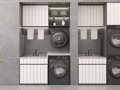 Modern Bathroom Cabinet Rack With Sink Washing Machine Towels And Storage Cabinets 3d model