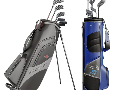 Golf Sports Equipment Bags Featuring William Staff Gray And Callaway Blue With Golf Clubs 3d model