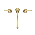 Classic Beige Faucet With Curved Spout And Two Control Handles Design