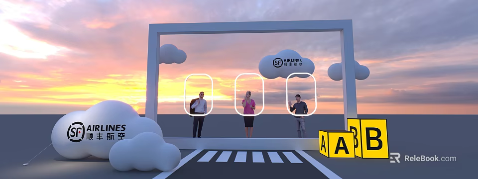 Scenic Photo Check In Spot With Frame People Taking Photos Sunset Sky And Clouds 3d model 