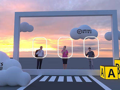 Scenic Photo Check In Spot With Frame People Taking Photos Sunset Sky And Clouds 3d model