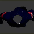 Navy Blue Hooded Jacket With Red Sleeves Striped Design And Chest Emblem