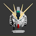 White And Gold Mecha Character Head With Green Red Accents And Detailed Armor