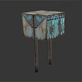 Vintage Rustic Metal Cabinet With Riveted Turquoise Patches And Weathered Iron Legs