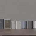 Modern Trash Bins in Different Colors with Sleek Design on Wooden Floor Background