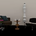 Cozy Brown Single Sofa With Blue Cushion Floor Lamp And Side Table 3d model