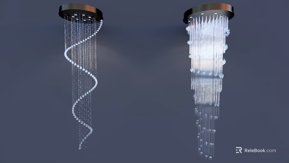 Elegant Modern Crystal Chandeliers With Spiral Design And Vertical Crystal Pendants 3d model 
