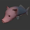 Unique Pink Pig Head Blue Fish Scales Hybrid Animal Figurine Design