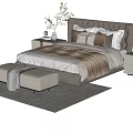 Elegant Modern Double Bed Interior With Headboard Nightstands Bench And Decorative Pillows 3d model