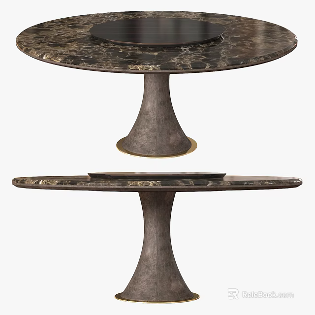 Elegant Modern Dining Table With Marble Veined Top And Cone Shaped Base 3d model 