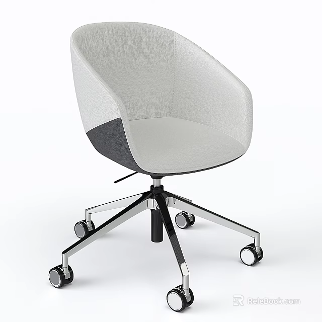 Contemporary Table and Chair Set with Gray White Leather Chair Metal Frame and Wheeled Base 3d model 