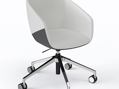 Contemporary Table and Chair Set with Gray White Leather Chair Metal Frame and Wheeled Base 3d model