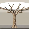 Tree Shaped Decorative Column With Twisted Trunk Multiple Branches Minimalist Interior Illuminated By Circular Light