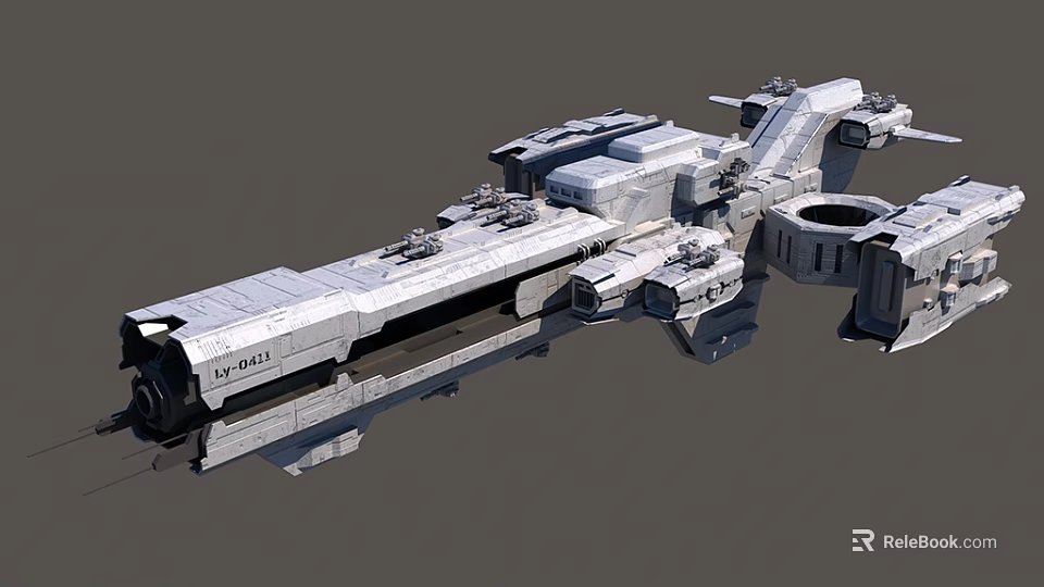 Large Detailed Futuristic Sci-Fi Spaceship With Industrial Structure And Modules 3d model 