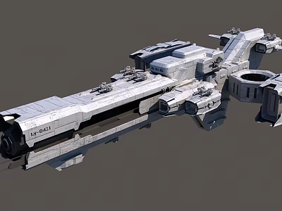 Large Detailed Futuristic Sci-Fi Spaceship With Industrial Structure And Modules 3d model
