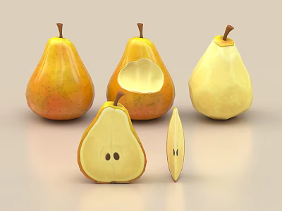 Fresh Ripe Pears Whole And Sliced Yellow Orange Speckled Fruit 3d model