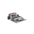 Elegant Double Bed Interior With Colorful Pillows Nightstand Bench And Rug