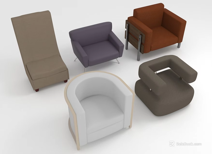Various Single Seater Sofa Designs With Different Colors And Modern Styles 3d model 