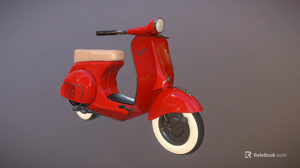 Game Movie Character Riding Red Scooter With Beige Seat Black Handlebar White Tires 3d model 