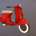 Game Movie Character Riding Red Scooter With Beige Seat Black Handlebar White Tires